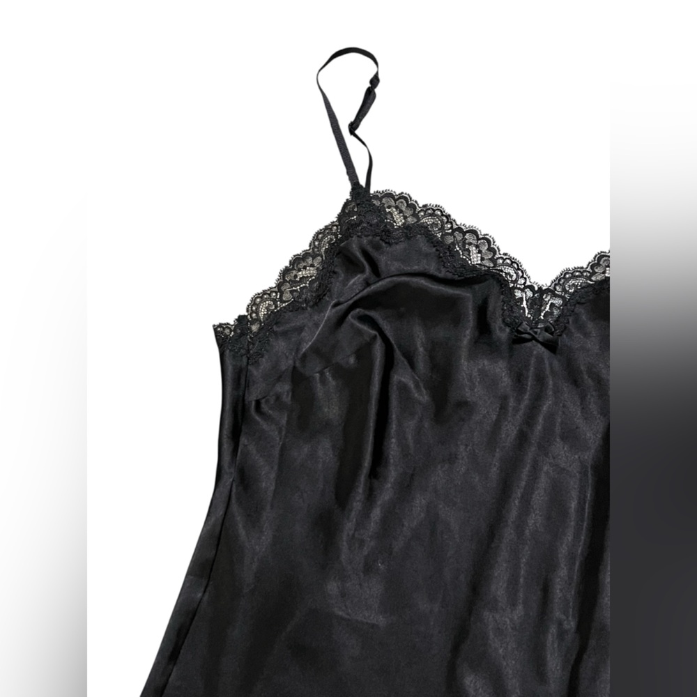 Victoria’s Secret black satin chemise or mini slip dress with lace trim Y2K - Picture 5 of 10